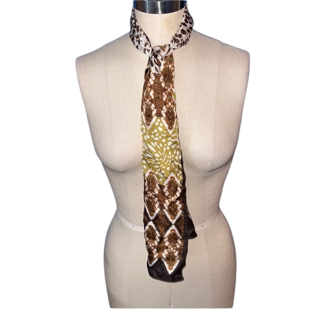 Nicole Miller 100% Silk Scarf/Wrap Brown& White OS